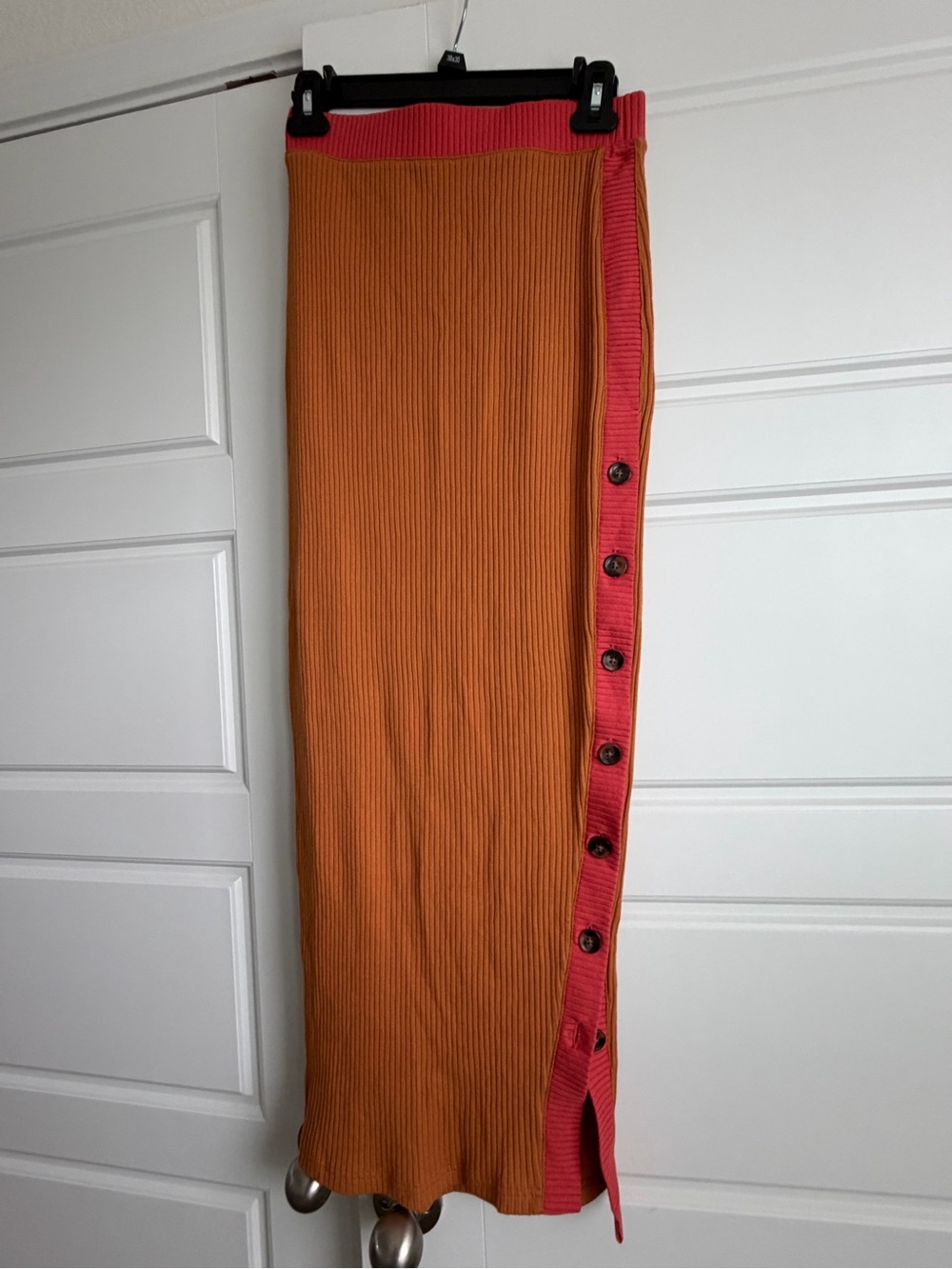 180 Target Orange Maxi Skirt with Pink Button-Trim